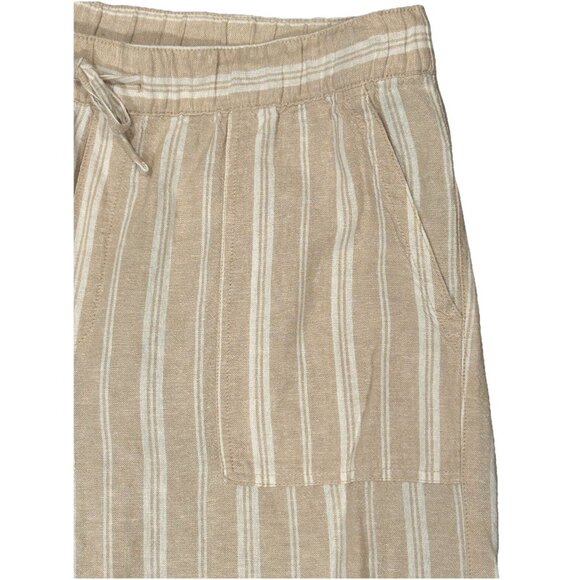 Gap Wide Leg Linen Blend Pants Women's Size Large Khaki Stripe Coastal Paper Bag - Picture 5 of 11